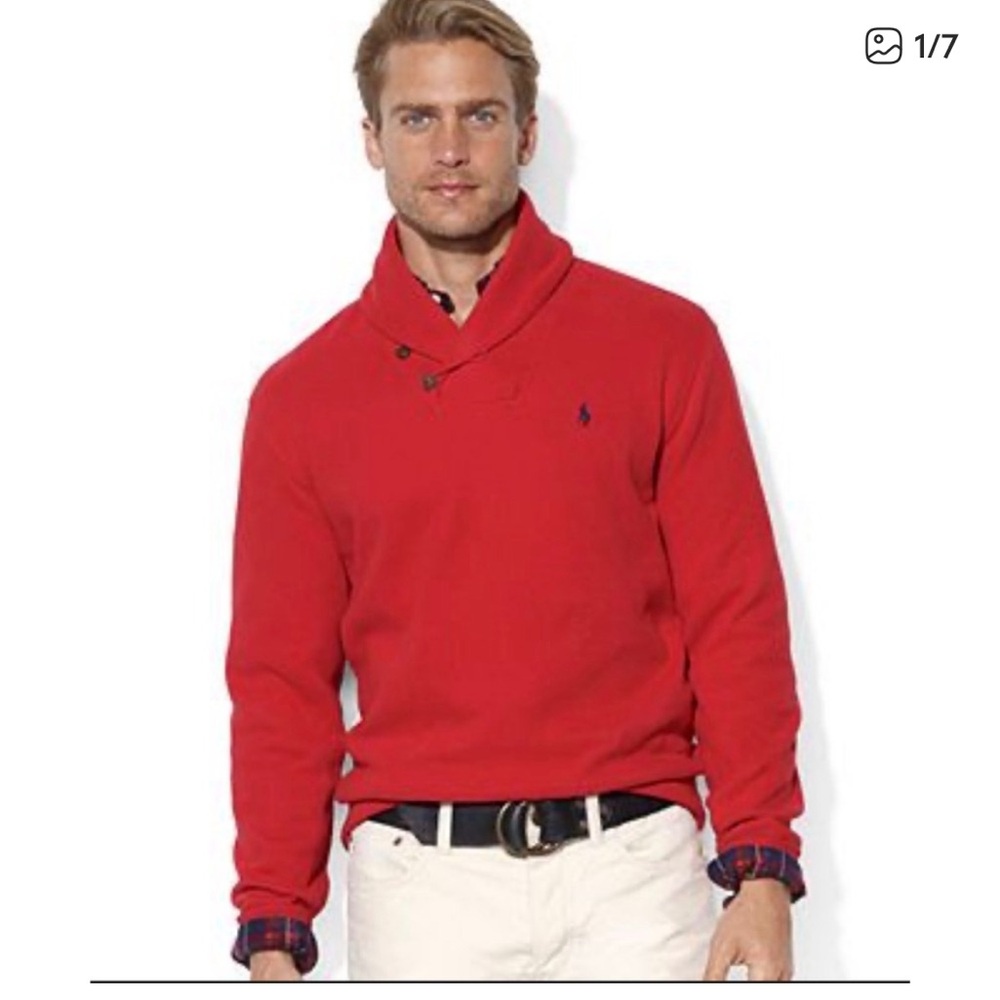 Ralph Lauren Red Shawl-Collar Pullover Sweater
